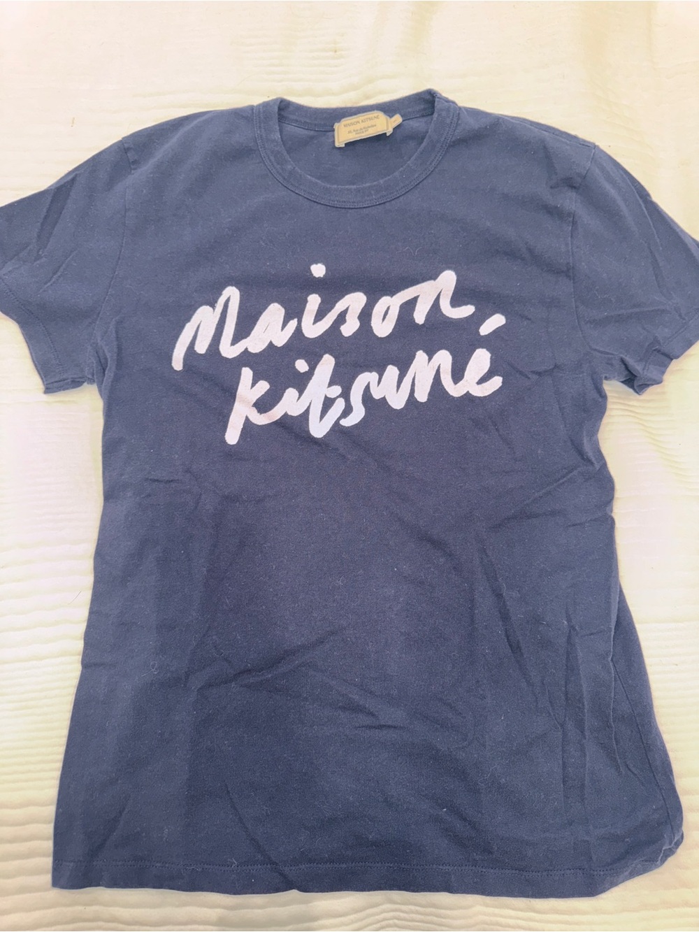 MAISON KITSUNE Navy Short Sleeve Script Logo Tee